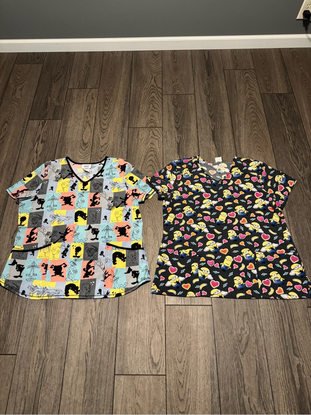 Lot of 2 Xl Scrubs Despicable Me and Looney Tunes!